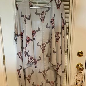 SUPER CUTE BOUTIQUE BULLHEAD DUSTY BLUE KIMONO 100%POLYESTER M OVERSIZED FIT IMO